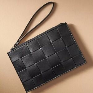 Anthropologie Black Woven Faux Leather Wristlet NWT